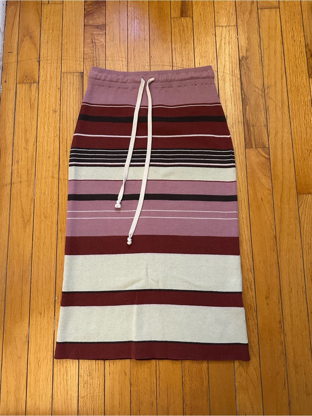Free People Striped Knit Midi Skirt - Pink, Wine & Cream